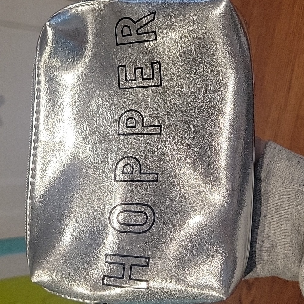 Hayward Hopper makeup Bag clutch NWOT New without tags silver w black outline